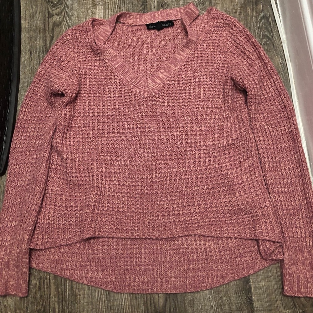 WAFFLE LOW FRONT HIGH BACK SLIT SWEATER